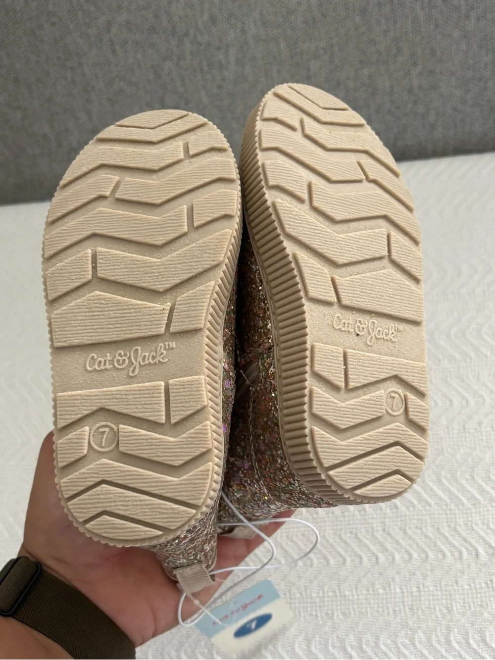 Kids Glitter Ankle Boots in Tan with Multicolor Sparkle